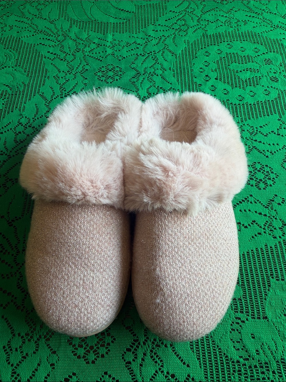 isotoner Women's Plush Faux-Fur Slippers in Light Pink
